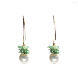 Dangle Earrings Lii Ji Emerald Baroque Pearl 925 Sterling Silver Gold Colour Natural Green Stone 3mm Sparkling Beads Long Drop