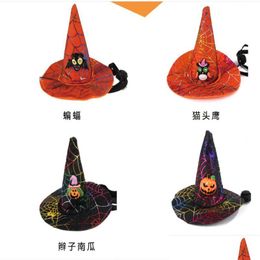 Dog Apparel Dog Apparel Halloween Pet Hats With Pumpkin Bat Owl Ornaments Cat Dogs Caps Costume Party Puppy Kitty Head Decoration 47 Dhfpj