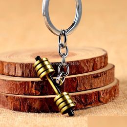 Key Rings Dumbbell Key Ring Metal Bronze Sport Bodybuilding Keychain Holder Bag Hangs Women Men Fashion Jewellery Drop Delivery Dhrn2