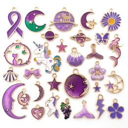 Charms for Keychain Necklace bracelet Jewellery Making Supplies purple animal flower Pendant Findings & Components Acessories Christmas Gift wholesale