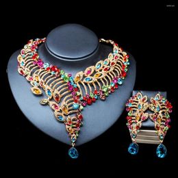 Necklace Earrings Set Luxury Vintage Jewellery Maxi Women Big Pendent Statement Collares F1023 With Rhinestones 3 Colours