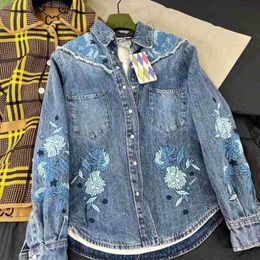 Women's Jackets designer Mini High Edition Autumn and winter 22 Gu family heavy industry embroidery denim shirt coat women lapel high-end