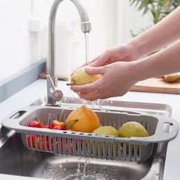 Colanders Strainers Basket Retractable Drain Sinks Fruits Vegetables Baskets Hollow Multipurpose Plastic Housewares Home Utensils HH22-356