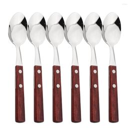 Dinnerware Sets Wooden Handle Spoons 304 Stainless Steel Mirror Dinner Spoon Set Tableware Flatware Cutlery Kitchen Accessories