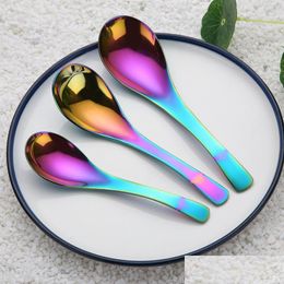 Spoons Stainless Steel Spoon Creative Soup Solid Ice Cream Coffee Spoons Teaspoon Dessert Kitchen Accessories Bh4491 Wxm 129 J2 Drop Dh7Y8