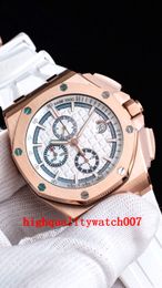 17colors new version men Watches VK Quartz Chronograph Working 26408OR 26416 44mm 18K Rose Gold White Dial Rubber Strap Bands Blue Luminescent Mens Wristwatches