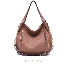 Evening Bags CEZIRA Women Daily Large PU Vegan Leather Shoulder Fashion Chain Strap Luxury Thread Tote Female Casual Hobo Handbags Purse