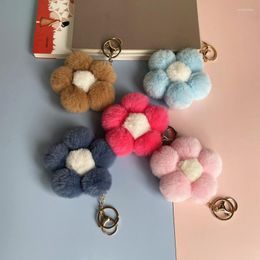 Keychains Creative Hair Ball Keychain Fashion Flowers Cute Plush Flower Bag Key Pendant Mobile Phone Accessories Car Chains