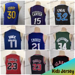 Kids 3 Allen Throwback Basketball Jersey Black 15 Vince Carter Giannis 1 Harden New Retro #3 Red Youth Stitched Jerseys Christmas Gifts For Children