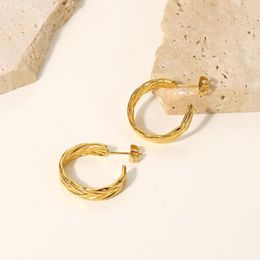 Hoop Earrings Design Titanium Steel Sheat Pattern Women Fashion Jewelry 18K Gold Cross C-shaped Circle Gift