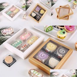 Storage Boxes Bins 20X16X4Cm Food Packing Case 2 Colour Square Paper Boxes Clear Er Cake Biscuits Baking Gift Casket Exquisite 1 3 Dhswx
