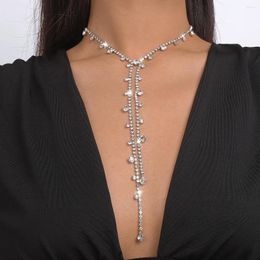 Chains Ingemark Elegant Rhinestone Fringe Long Tassel Pendant Necklace Women Korean Fashion Bling Cross Y Choker Jewellery Accessories