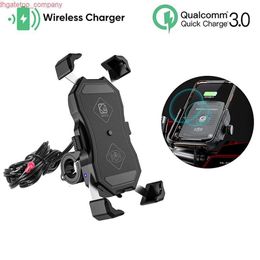 Car Motorbike Motorcycle Phone Holder Mount QI Wireless Charger QC3.0 USB Charging for Moto Telephone Support Stand Bracket Aluminium