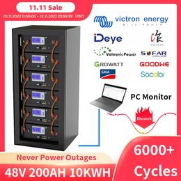 48V LiFePO4 Battery 200Ah 100AH 10KW 5KW Lithium Ion Battery Pack 200A BMS 32 Parellel 6000 Cycle CAN RS485 For Energy Storage