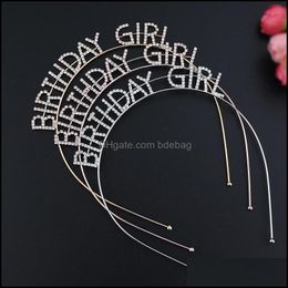 Party Hats Birthday Girl Hats Them Crystal Letter Hair Hoops Party Fashion Hairshoop Diamond Alloy Exquisite Manual Hairs Ornament H Dhetz