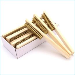 Cleaning Brushes Wood Handle Brass Wire Copper Brush For Industrial Devices Surface Inner Polishing Grinding Cleaning 6X16 Row Hand Dhytm