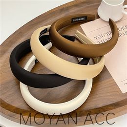 Solid Color Satin Sponge Elastic Hair Bands Headband Women Girls Vintage Wide Thicken Hairband Hoop Korean Hair Accessories