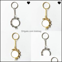 Party Favor Semiring Rhinestone Party Favor Key Buckles Sublimation Blank Double Side Rotate Keychains Women Ring Fashion Charm Jewe Dhgvy