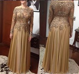 دانتيل نقطة طويلة الأكمام الأم لفساتين العروس A-line chifn chiffon party party robe de soiree de mariage