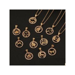 Pendant Necklaces Twee Zodiac Sign Necklace Gold Chain Animal Coin Pendant Pisces Pendants Charm Star Choker Astrology Necklaces For Dha6Z