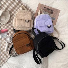 Fashion Women Mini Backpack Solid Colour Corduroy Small Backpacks Simple Casual Student Bookbags Travelling Backpacks de967