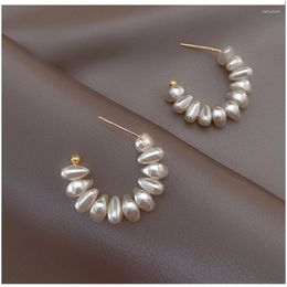 Stud Earrings Imitation Pearl C-shaped French Retro Baroque Women Temperament 2022 Trendy Fashion Jewellery Accessories