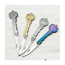 Keychains Lanyards Key Shape Mini Folding Knife Outdoor Sabre Pocket Fruit Mtifunctional Chain Swiss Selfdefense Knives Edc Tool D Dhazc