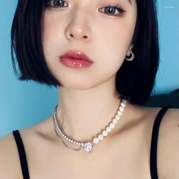 Chains Timeless Wonder Faux Pearl Shiny Zirconia Heart Choker Necklace For Women Designer Jewelry Korean Trendy Gift Prom Japan IN 3235