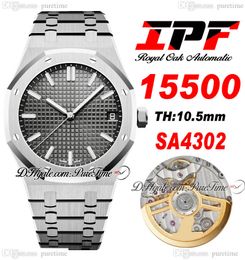 IPF 41mm 1550 SA4302 Automatic Mens Watch Ultra-thin 10.5mm Grey Textured Dial Stick Markers Stainless Steel Bracelet Super Edition Watches Puretime E5