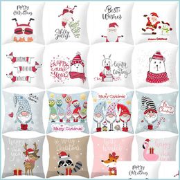 Pillow Case Cartoon Throw Pillow Er Square Peach Skin Christmas Series Printed Pillowcase Decorative Cushion Ers For Xmas Home Decor Dhiqi