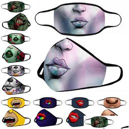 Designer Masks Skl Funny Mouth Mascarilla Protect Halloween Face Mask Earloop Foldable Respirators Philtres Dustproof Reusabl Dhgarden Dhbx9