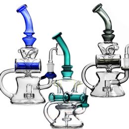 9.8 inchs Recycler Oil Rig Thick glass Water Bongs Hookahs Smoking Pipes Double Function With 14mm banger