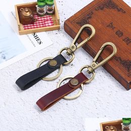 Key Rings Leather Keychain Retro Bronze Bussiness Car Key Ring Holders For Women Men Fashion Jewelry Gift Drop Delivery Dhuey