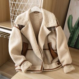 Women's Jackets ZVRI winter female thick warm restore ancient ways suede wool motorcycle jacket chic loose artificial leather 221125