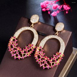 Dangle Earrings Vintage Hollow Red Crystal Drop Statement Rhinestone For Women Wedding Party Luxury Bridal Jewellery Gifts