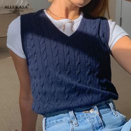 Women's Vests tops girl Sweater Vest women jumper V Neck pullover Knitted Women y2k Preppy Style Crop Top Autumn solid outfi 221125