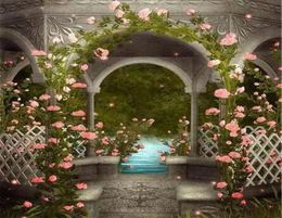 Padiglione da giardino vintage Wedding PO Studio Studio Stampato Fiori rosa Vines Fiume Spring Pogramma scenico.