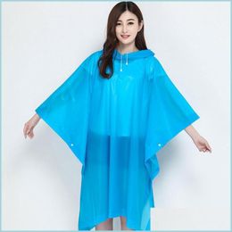 Raincoats Riding Hooded Rainwear Plastic Eva Transparent Outdoors Emergency Raincoats Reusable Travel Poncho Rain Wear Unisex 4 5Yt Dh0Mw