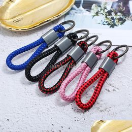 Key Rings Ancient Sier Bronze Key Ring Simple Weave Keychain Bag Hangs For Women Men Fashion Jewellery Black Red Blue Drop Delivery Dhmuy