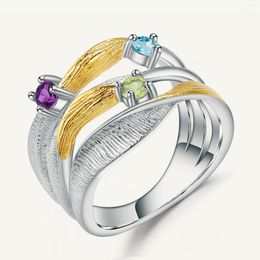 Cluster Rings GEM'S BALLET 925 Sterling Silver Original Twist Band Ring Natural Peridot Amethyst Topaz Gemstones For Women Wedding