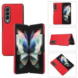 Shockproof Phone Cases for Samsung Galaxy Z Fold 4/3 Pure Color Litchi Grain Leather Protective Case