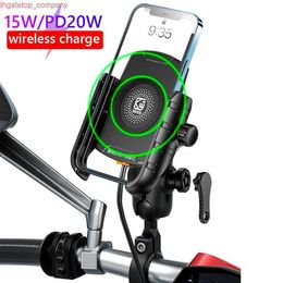 Car Anti-Theft Motorcycle Phone Holder Wireless Charger 15W USB C 20W Dual Charge Anti Vibration Aluminium Alloy Handlebar Mount Base