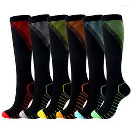 Men's Socks Outdoor Compression Sports Running Striped Stretch Stockings Over Knee Black Unisex Men Women Sock