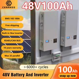 48V 100AH Powerwall LiFePO4 Battery Pack Built-in 5KW Inverter Output 220-240VAC 6000 Cycles Max 32 Parallel For PV Home Power
