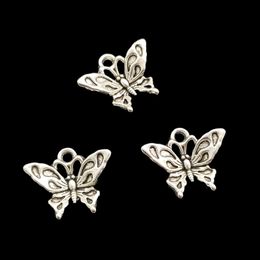 100pcs/Pack Butterfly Pendants Charms For Jewelry Making Necklaces Earrings Bracelets Tibetan Silver Color Antique DIY Handmade Craft 17x14mm DH0464