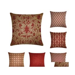 Cushion/Decorative Pillow Pillow European And American Geometric Abstract Style Red Geometry Er Home Christmas Decorations Square Pi Dhjzh