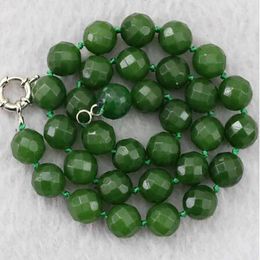 Charming women green jades faceted 10mm jewelry necklace 18inch