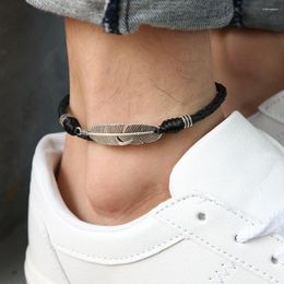 Anklets Rope Feather Beads Anklet Unisex Ankle Bracelet Men Women Fashion Beach Leg Jewelry Accessories 22 CM Adjustble