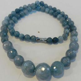 new 6-14mm Aquamarine Faceted Gems Round Beads Necklace 45cm