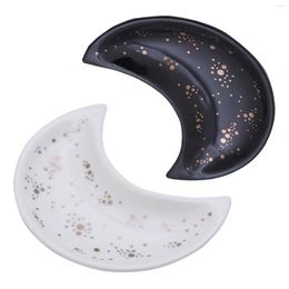 Jewelry Pouches Ceramic Moon Shape Dish Small Decorative Nordic Organizer For Necklace Vanity Fruit Candy Plate Display Tray